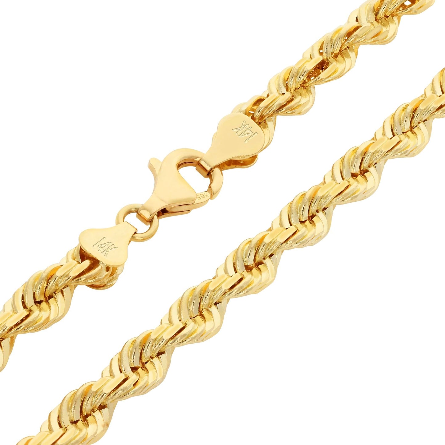Nuragold 14k Yellow Gold 6mm Rope Chain Diamond Cut Necklace, Mens Jewelry 18" 20" 22" 24" 26" 28" 30"