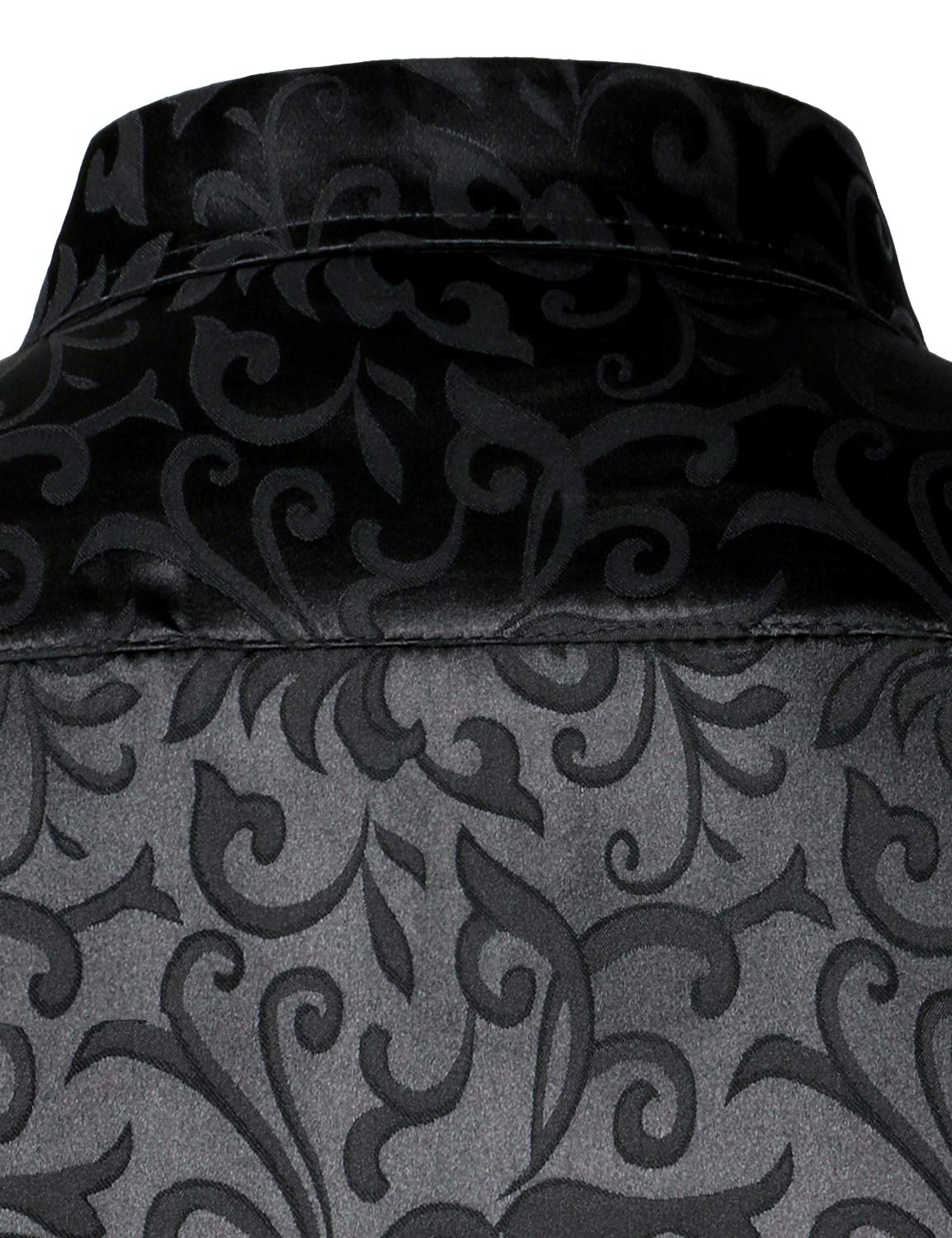 ZEROYAA Men's Luxury Jacquard Long Sleeve Dress Shirt Shiny Satin Slik Like Wedding Party Prom Shirts ZLCL27-Black Large