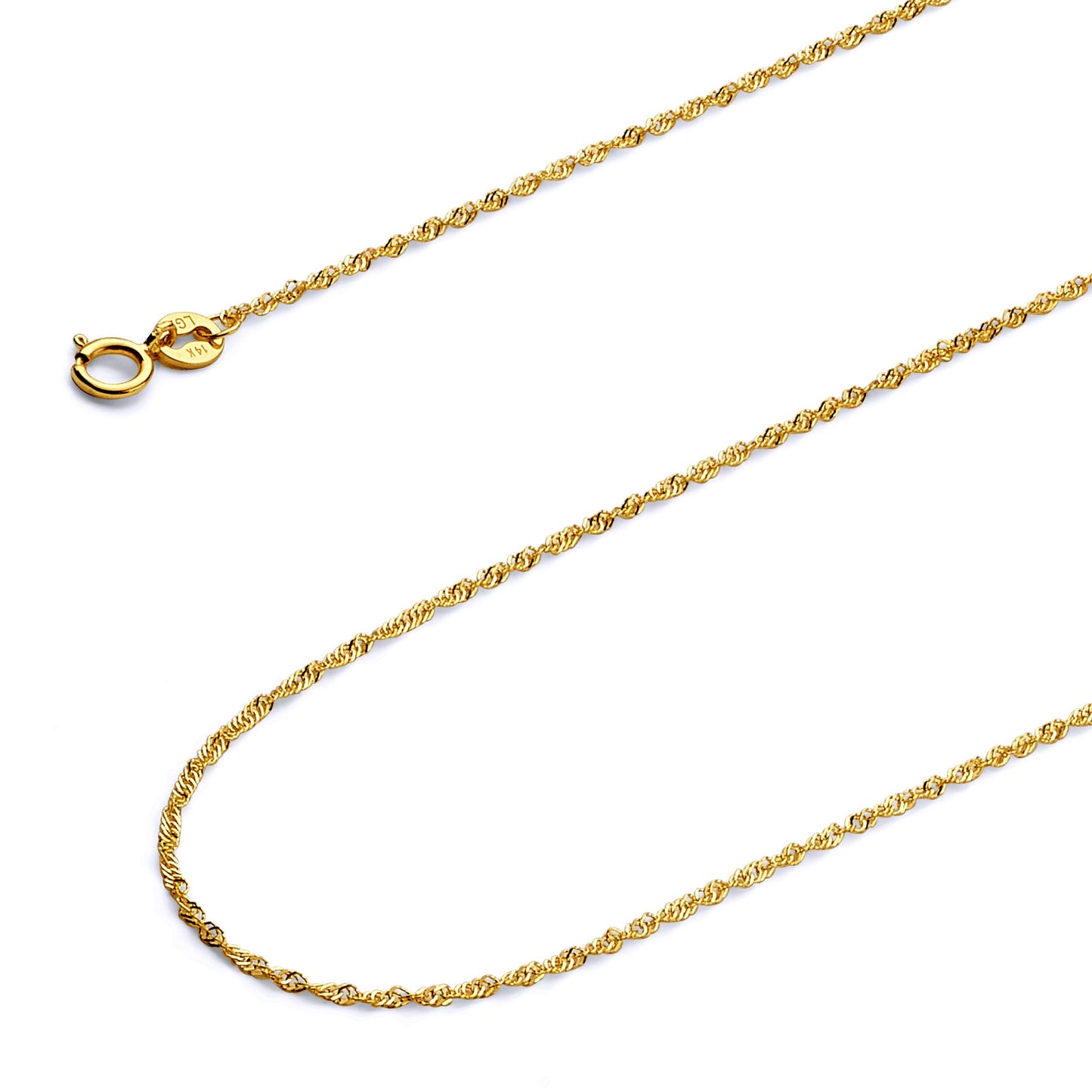 14k REAL Yellow Gold Solid 1mm Singapore Chain Necklace with Spring Ring Clasp - 18"