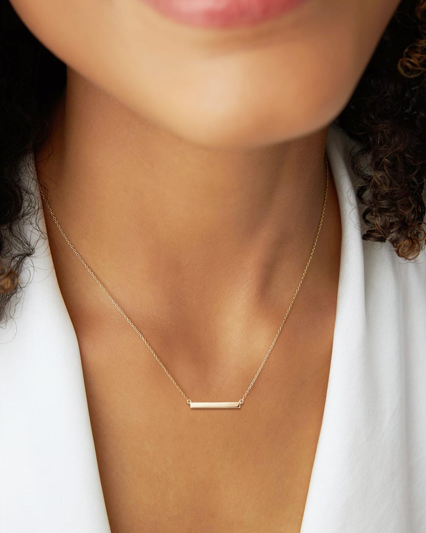 FANCIME 14K Real Solid Gold Bar Necklace 1.39g Simple Gold Pendant Horizonal Bar Necklace Daily Wear Fine Jewelry for Women 16”+2” Extender