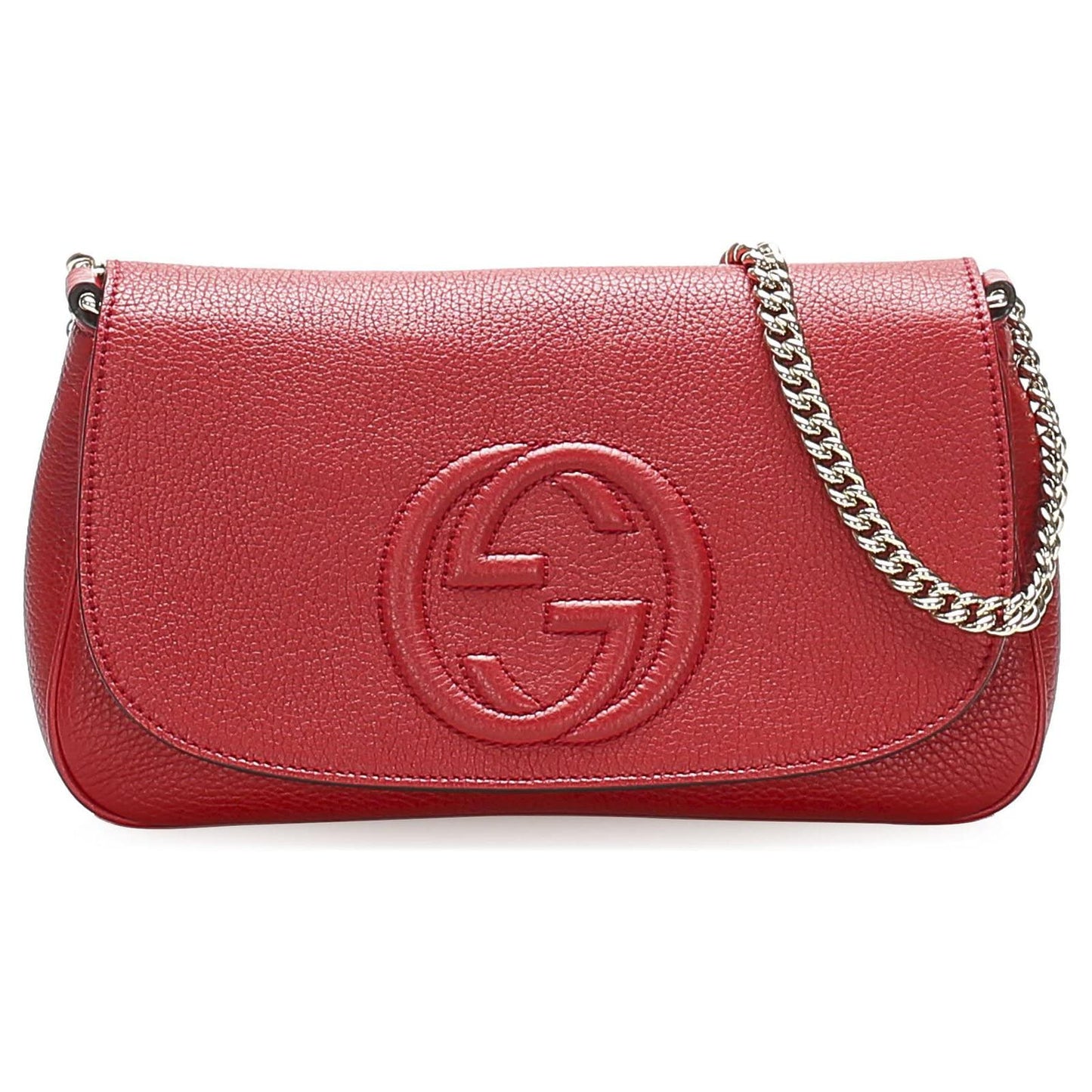Gucci Soho Interlocking GG Red Leather Chain Flap Shoulder Bag Handbag Italy New