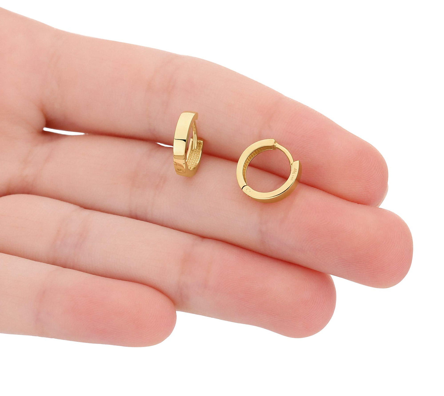 14kt Gold Huggie Hoop Earrings Minimalist Small Simple Thin huggies For Women and Men Polished Flat Hinged Hoop (Yellow Gold)