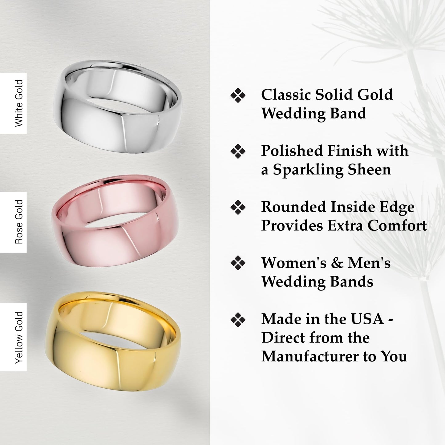 EWB Signature Jewelry Classic 7mm Solid Gold Wedding Band in 14K Yellow Gold, Comfort Fit, Finger Size 12