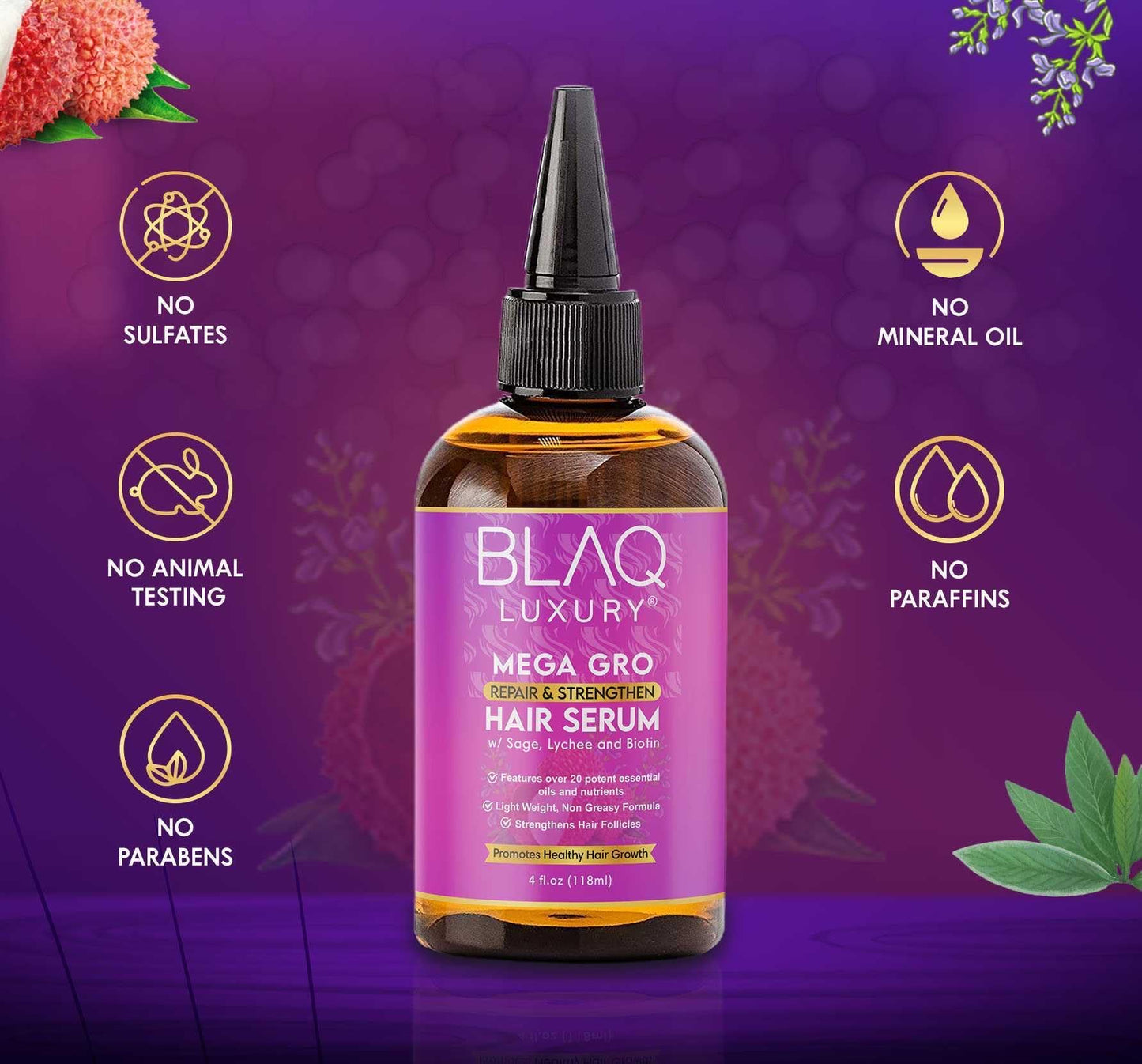 Blaq Luxury Hair Growth Oil - Scalp Treatment With Biotin for Dry, Itchy, Frizzy and Damaged Hair, Split End Repair for Women - 4oz