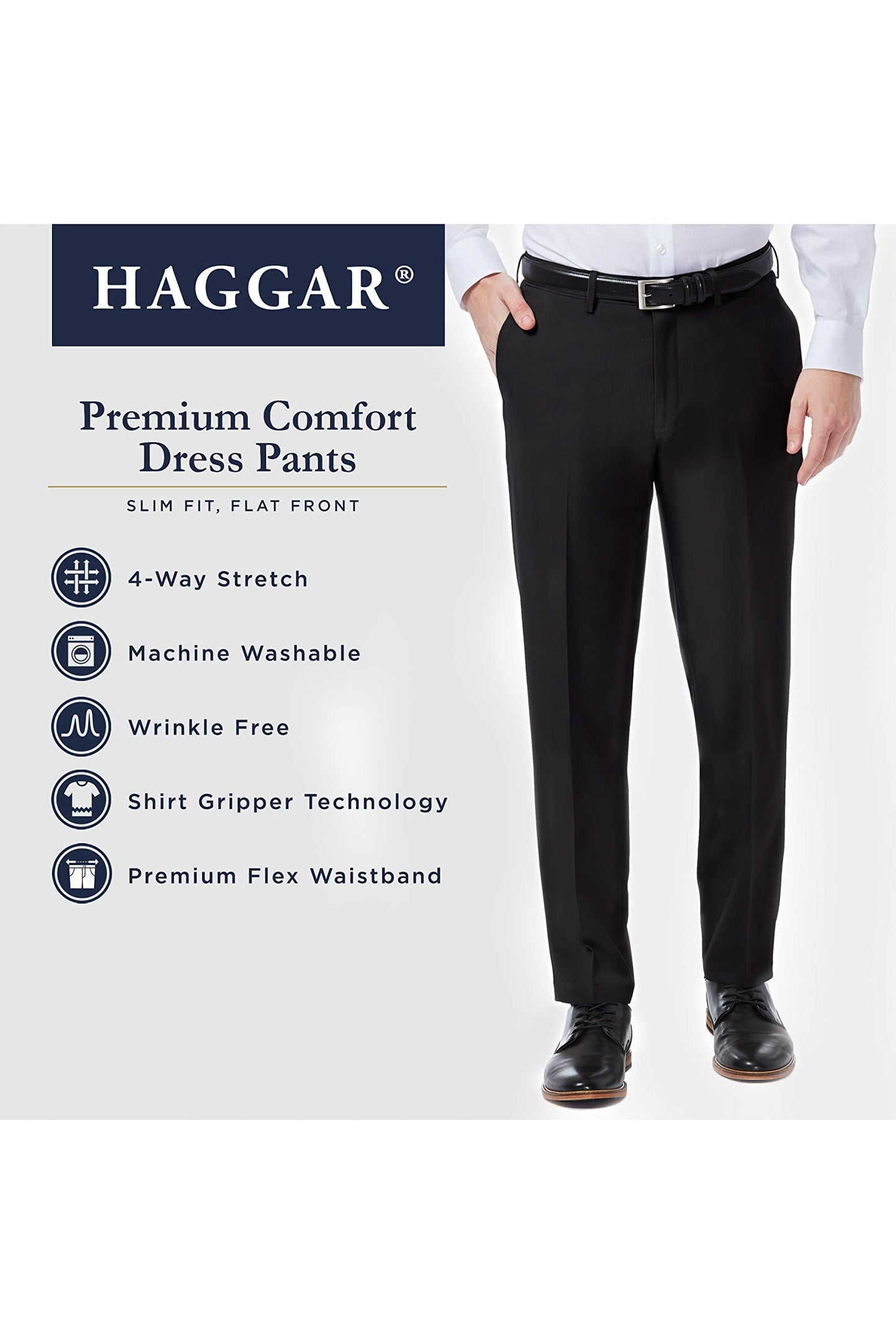 Haggar mens Premium Comfort Stretch Slim Fit Dress Pants, Grey, 29W x 30L US