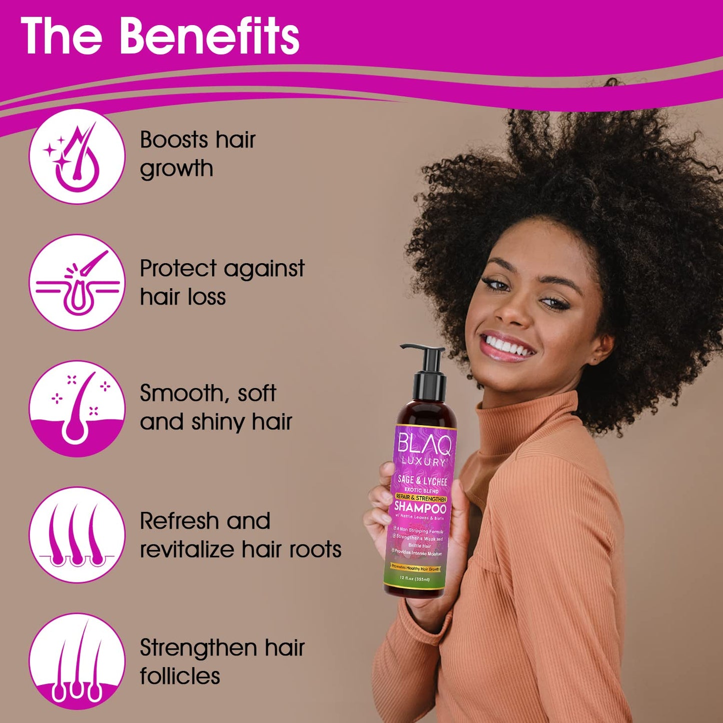 Blaq Luxury Sage & Lychee Wash and Style Gift Bundle with Biotin and Nettle | Strengthening Shampoo, Conditioner, Hair Masque, Daily Styling Lotion and Strong Hold Styler Gel