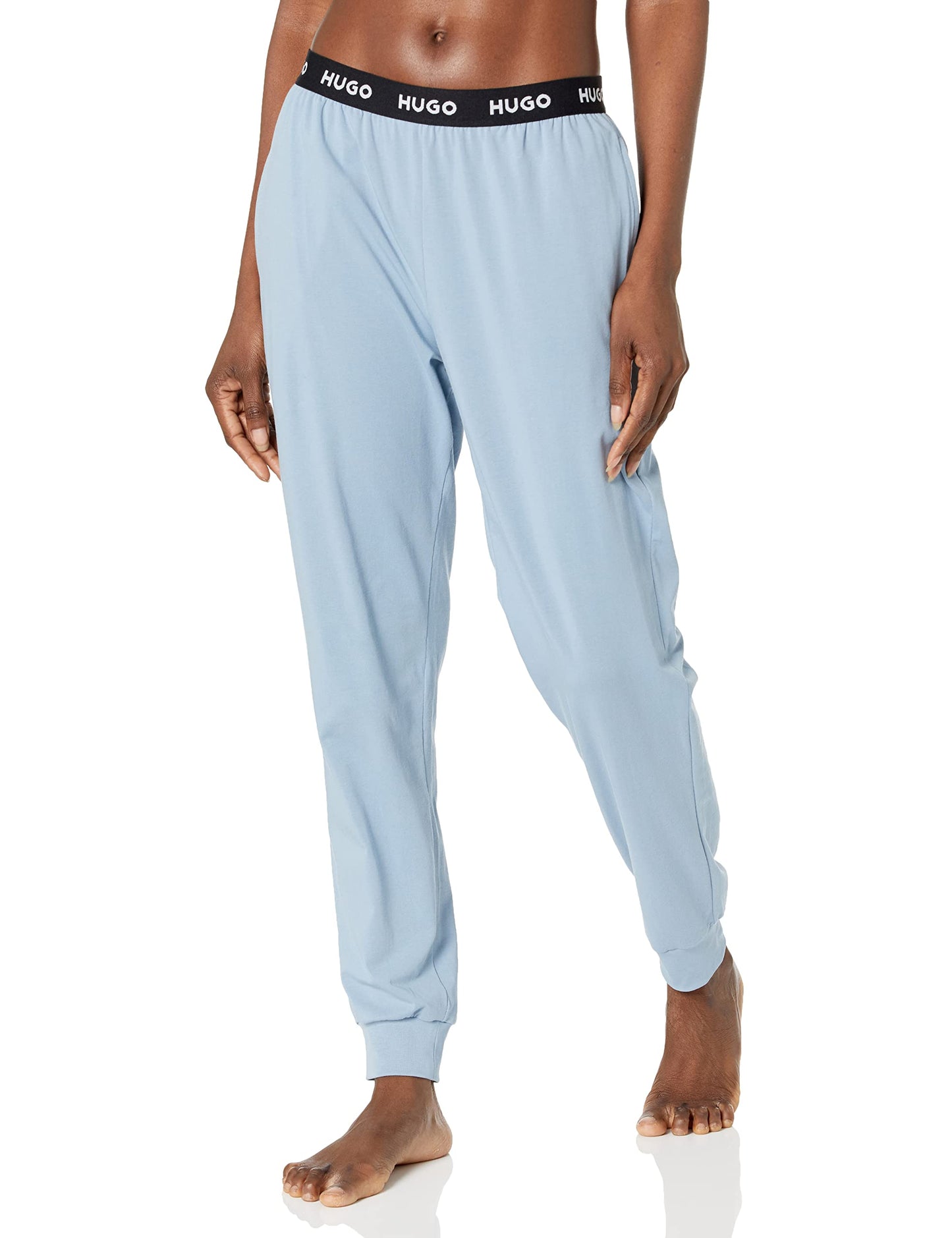 HUGO Womens Mix&Match Exposed Waistband Cuffed Lounge Casual Pants, Soft Blue, XX-Large US