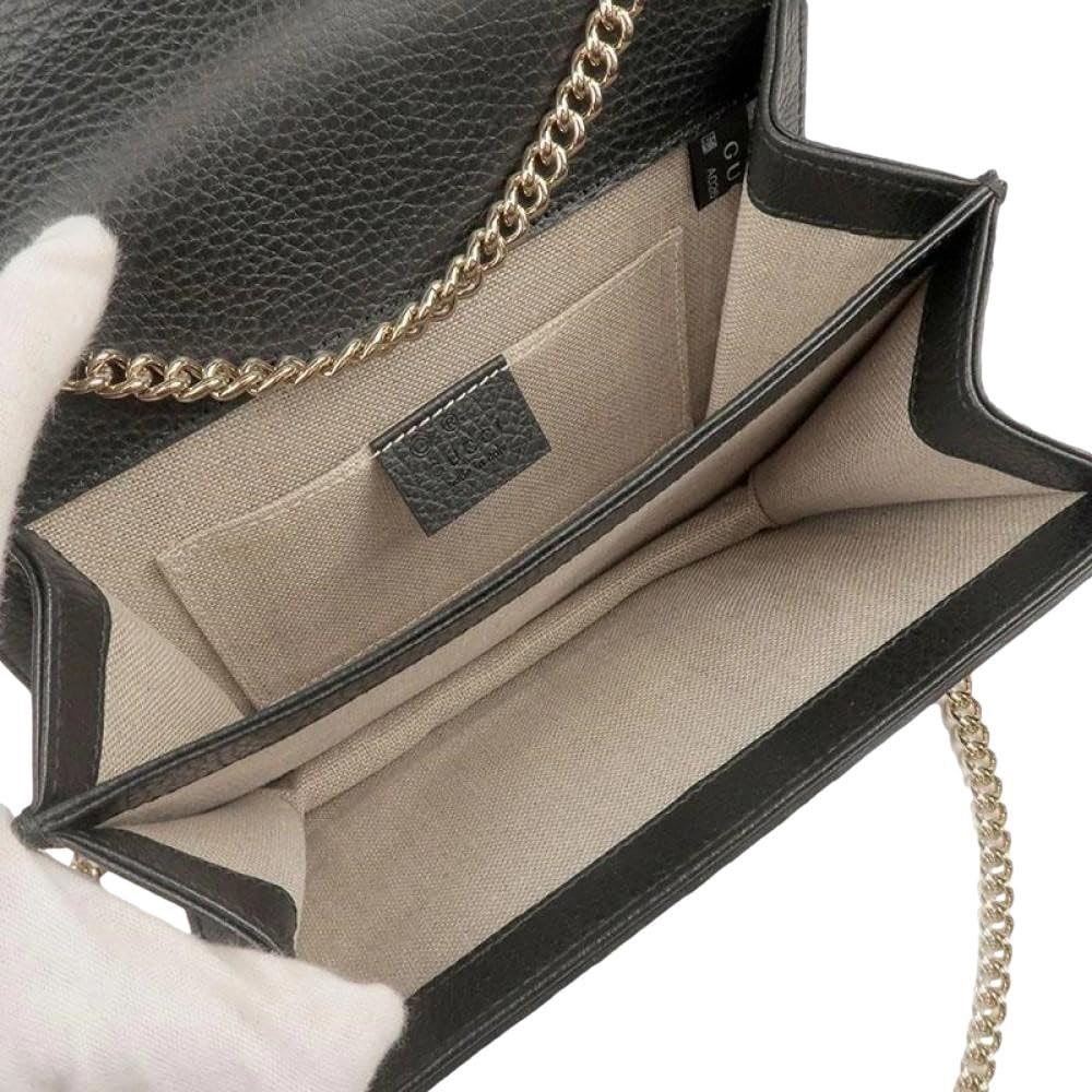 Gucci Interlocking BLACK Marmont Leather Silver Handbag Italy Chain 510304 NEW
