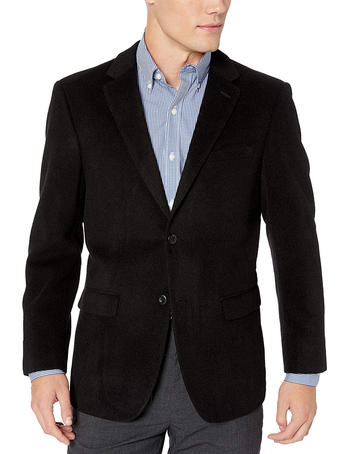 Men's 2 Button Luxury Wool Cashmere Black Sport Coat 46L