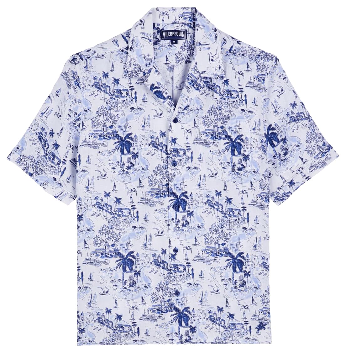 Men Linen Bowling Shirt Riviera, XXL, Ink