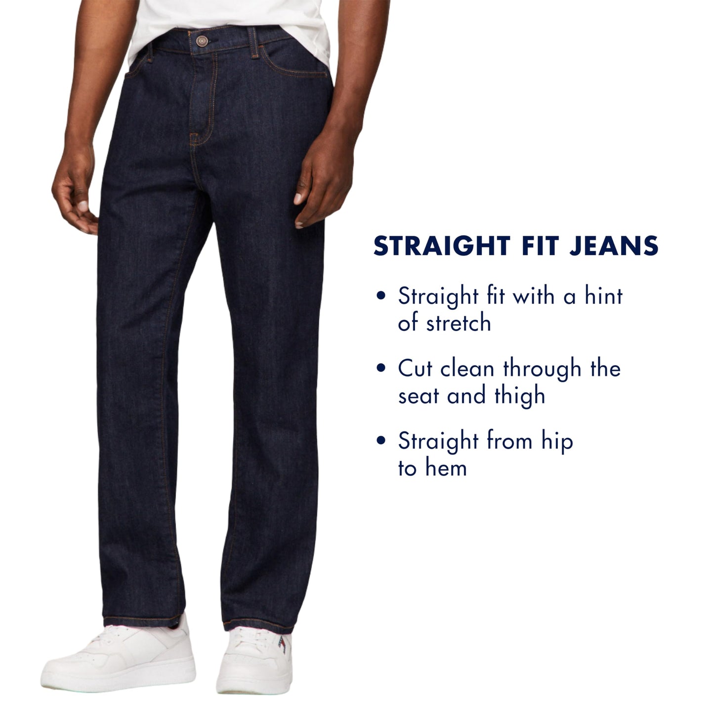 Tommy Hilfiger mens Thd Straight Fit Jeans, Dark Wash, 34W x 32L US