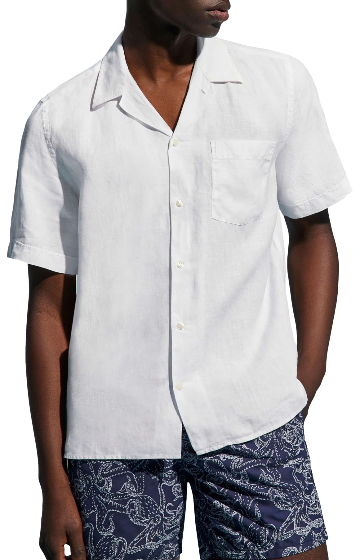 Vilebrequin Men Bowling Shirt Linen Solid, L, White