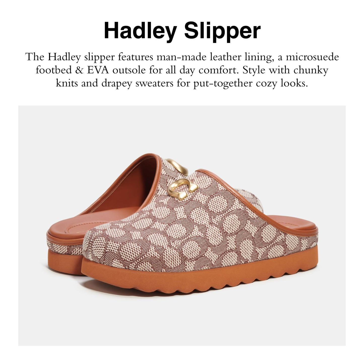 Coach Women's Hadley Signature Jacquard Slipper, Cocoa/Burnished Amber, 5