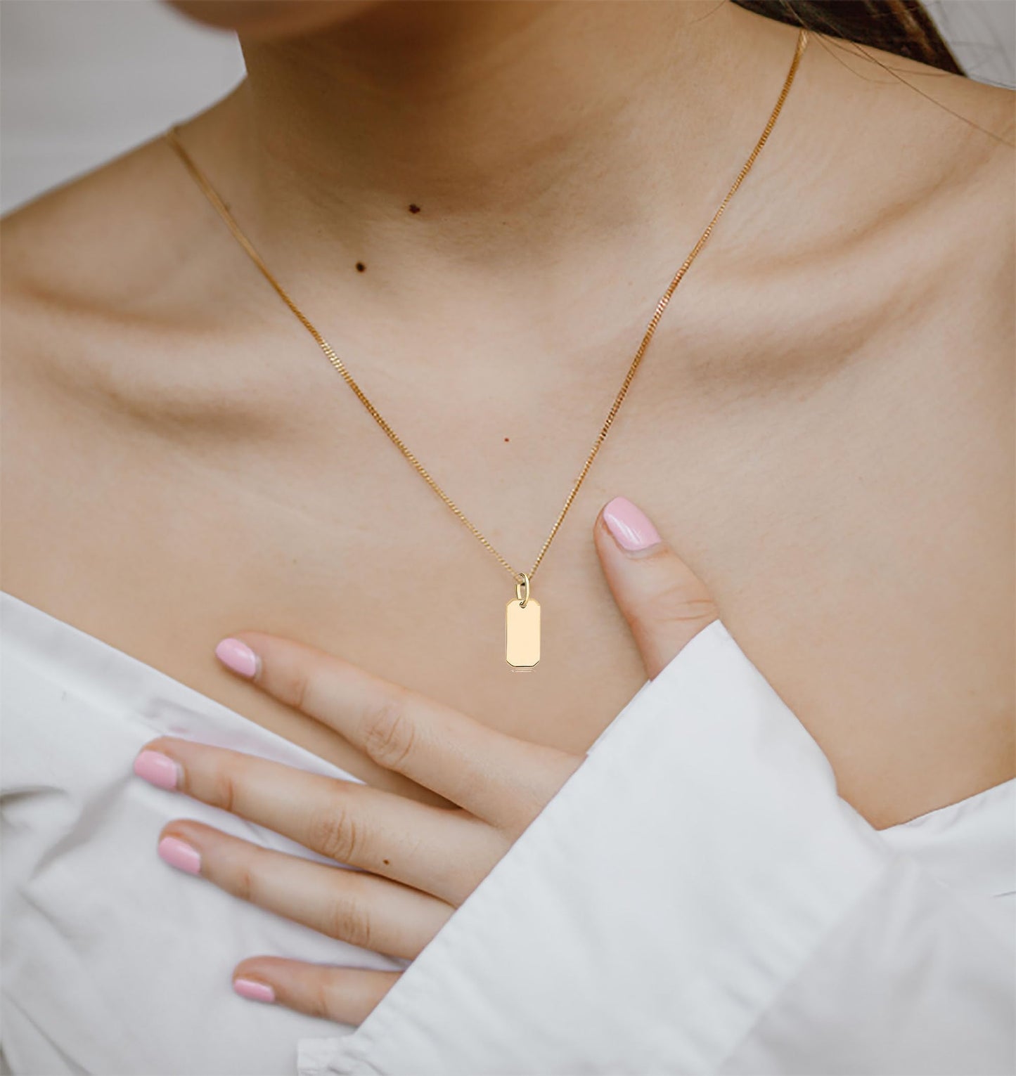 Solid 14K Gold Pendant Initial Personalised Monogram Name Engraved Jewelry Gift for Women Round Tag Medallion Rectangle Charm for Necklace