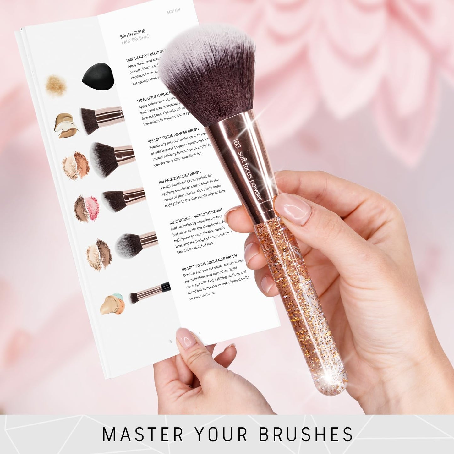 Niré Beauty 15piece Award Winning Glitter Makeup Brushes: Cute Makeup Brushes Set with Case, Beauty Blender, Cleaner, Guide, Gift Box