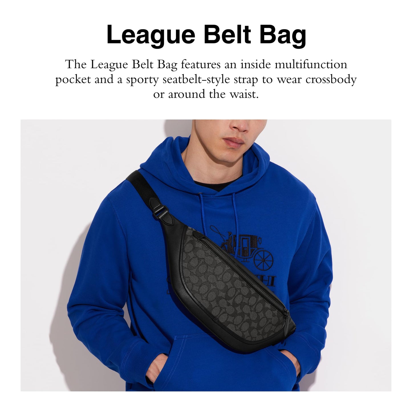 Coach League Belt Bag in Signature Jacquard, Charcoal/Black