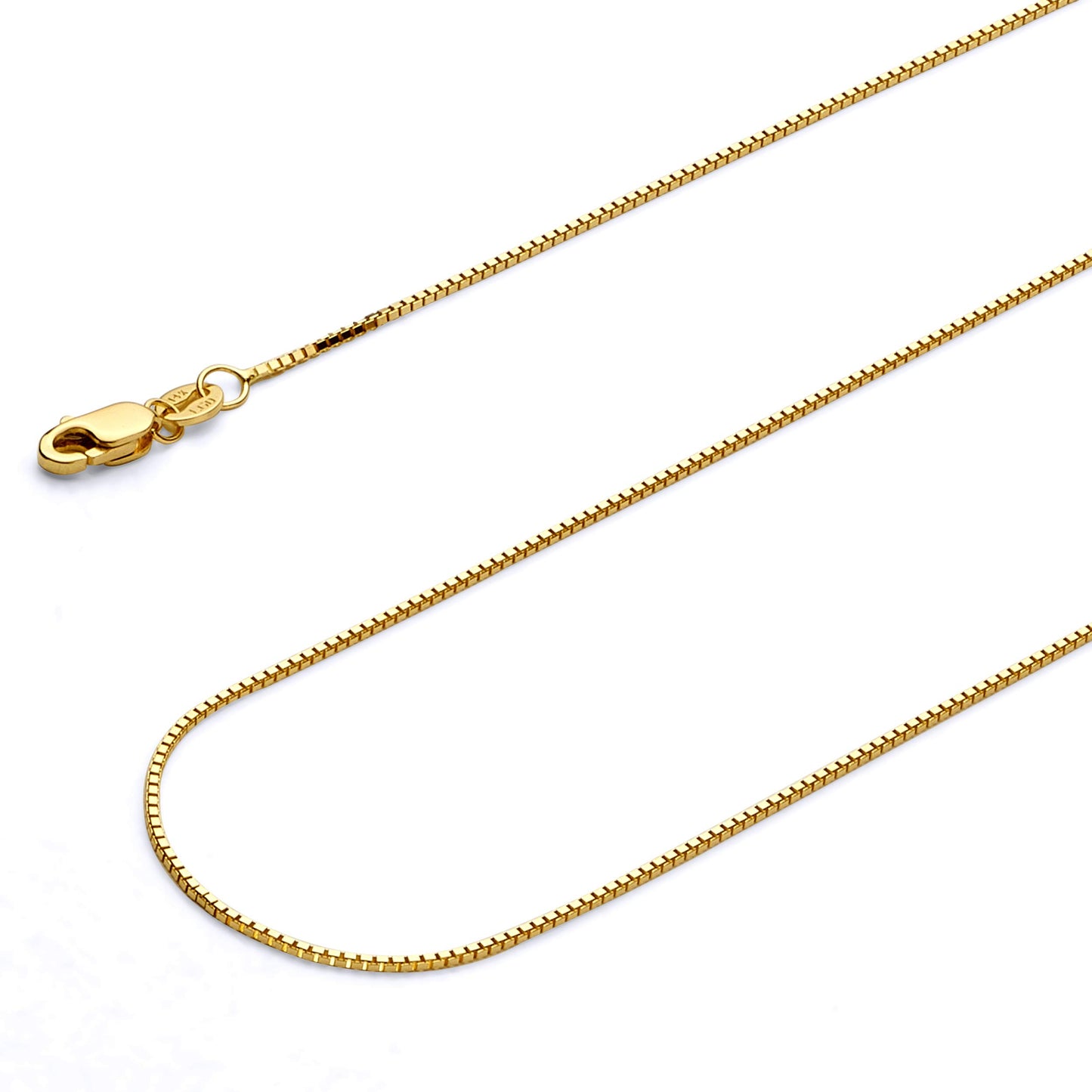 14k REAL Yellow Gold Solid 0.9mm Box Link Chain Necklace with Lobster Claw Clasp - 16"