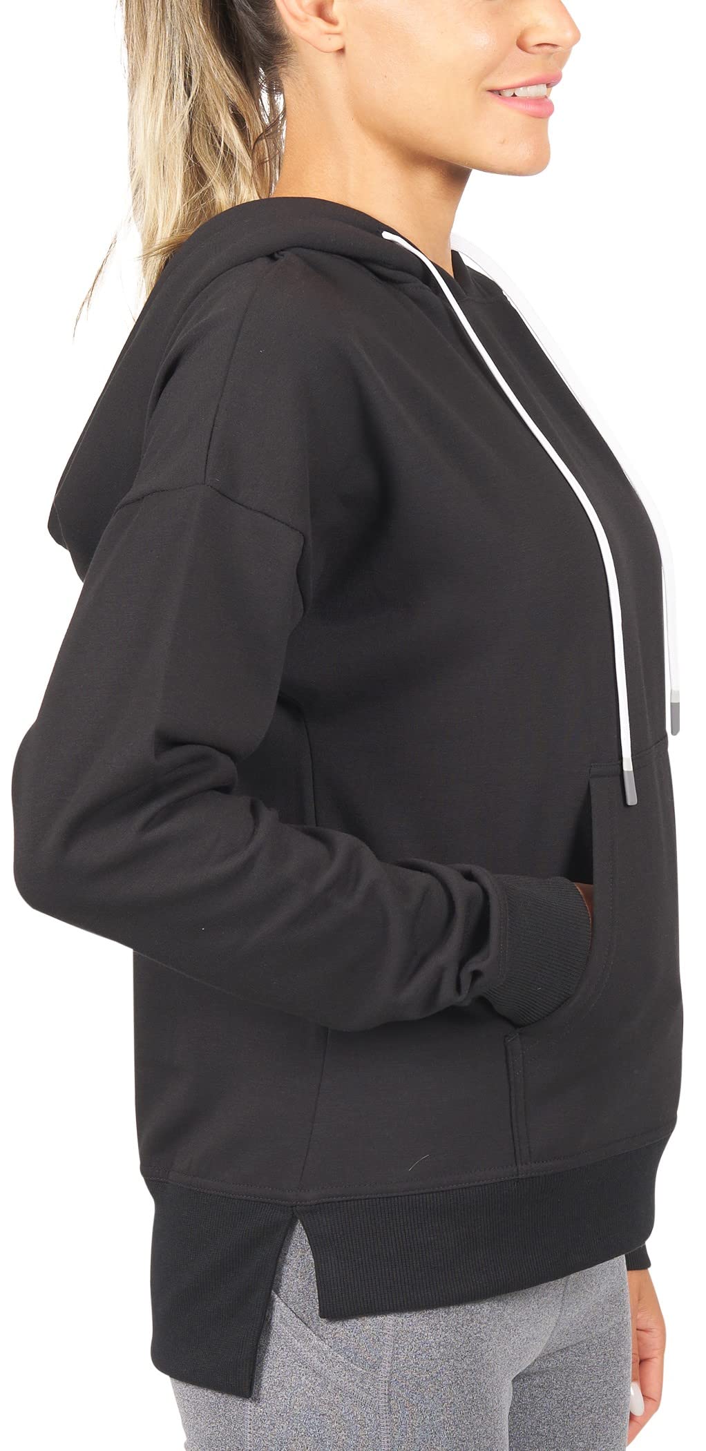 Nautica Competition Women's Active French Terry Pullover Sweatshirt Hoodie W/Pockets (Large, Black 2)