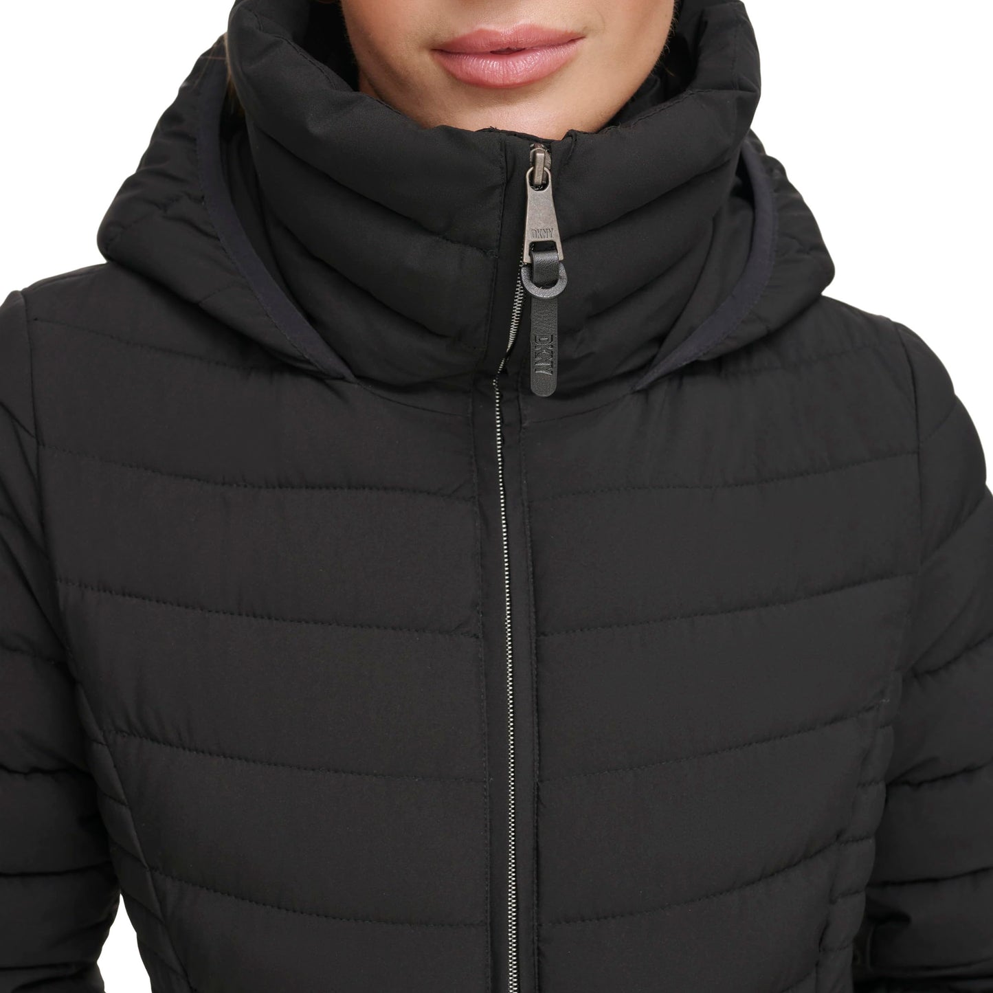 DKNY Women's Bib-Front Light-Weight Puffer, Jet Black
