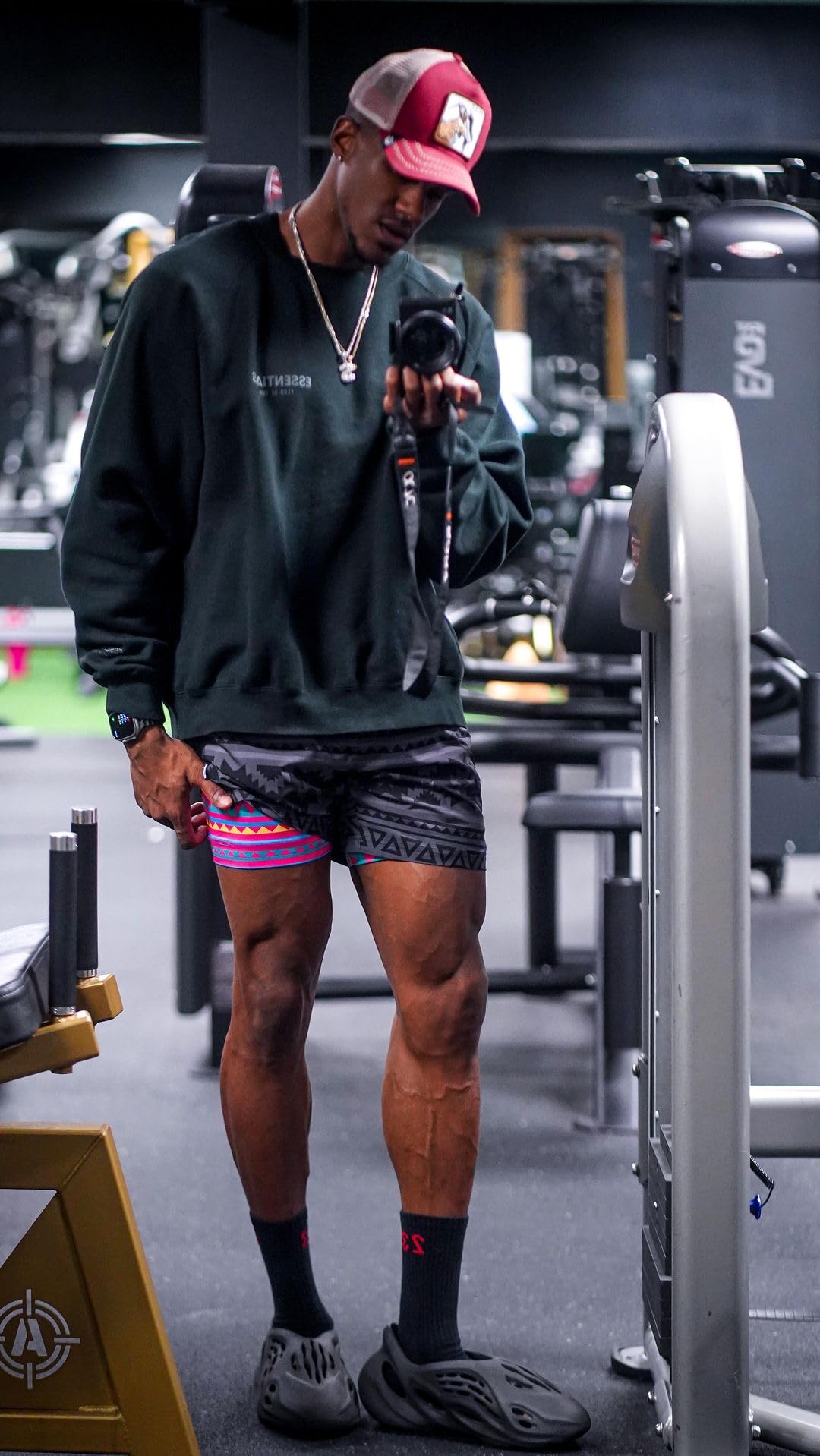 maamgic Mens 5 Inch Stretch Swimming Shorts Compression Liner Swim Trunks Quick Dry Bathing Suits Board Shorts Beach Shorts Swim Suits Geometrical Black Medium