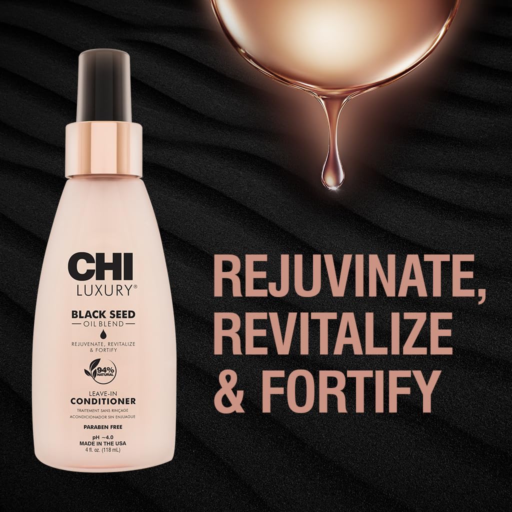 CHI Luxury Black Seed Oil Leave-In Conditioner, Moisturizing Treatment To Strengthen Hair, Thermal Protectant, Sulfate, Paraben & Gluten-Free, 4 Oz