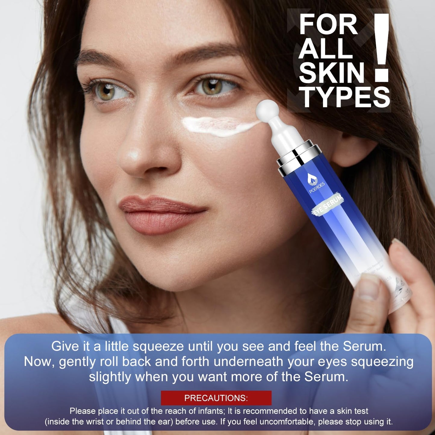 Poeroes Eye Serum with 8% Caffeine 8% Retinol Hyaluronic Acid Niacinamide peptides for Puffy Eye Bags Fine Lines Dark Circles Wrinkles, Under Eye Cream with 360° Eye Roller Massage Ball, 0.5 fl. oz