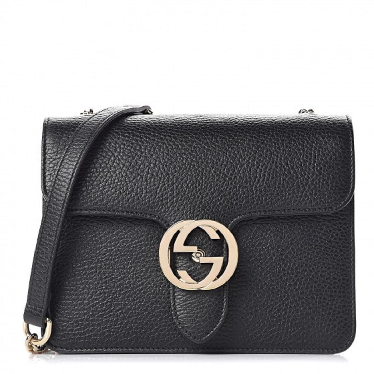 Gucci Interlocking BLACK Marmont Leather Silver Handbag Italy Chain 510304 NEW