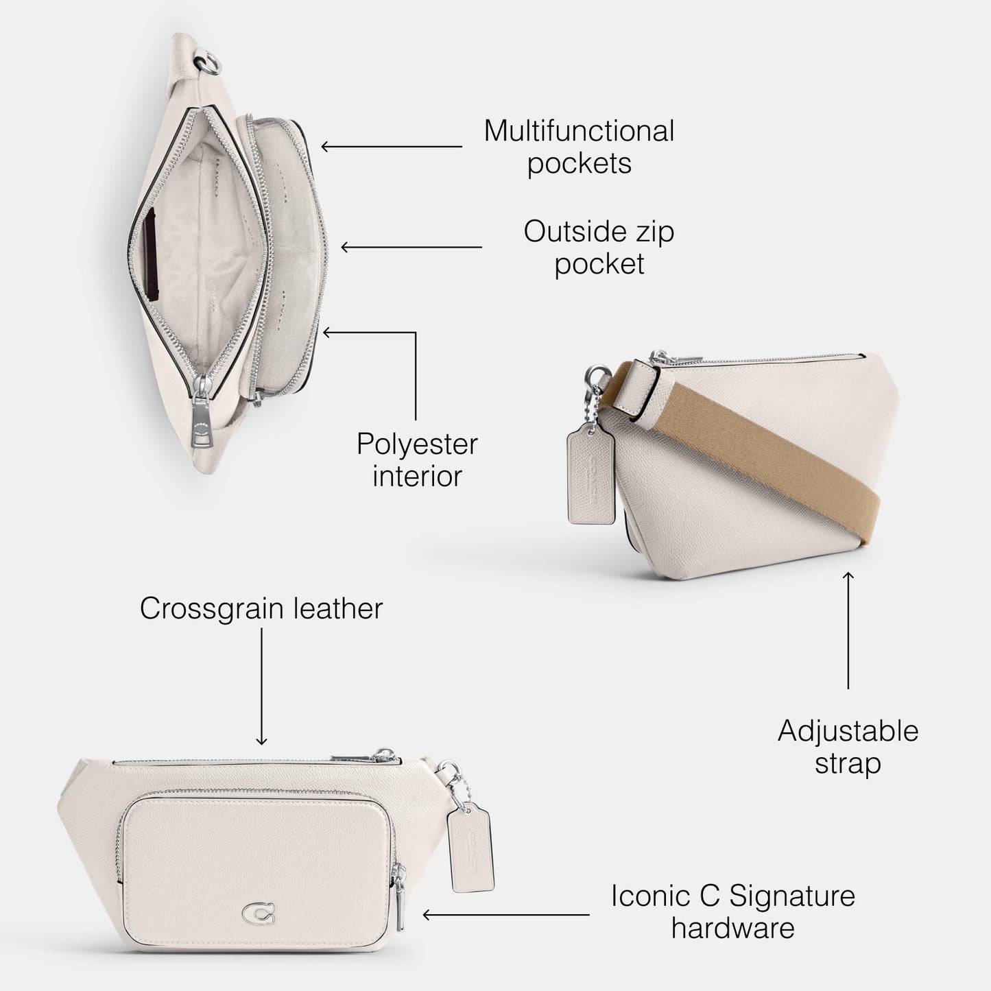 COACH Belt Bag in Crossgrain Leather, Chalk