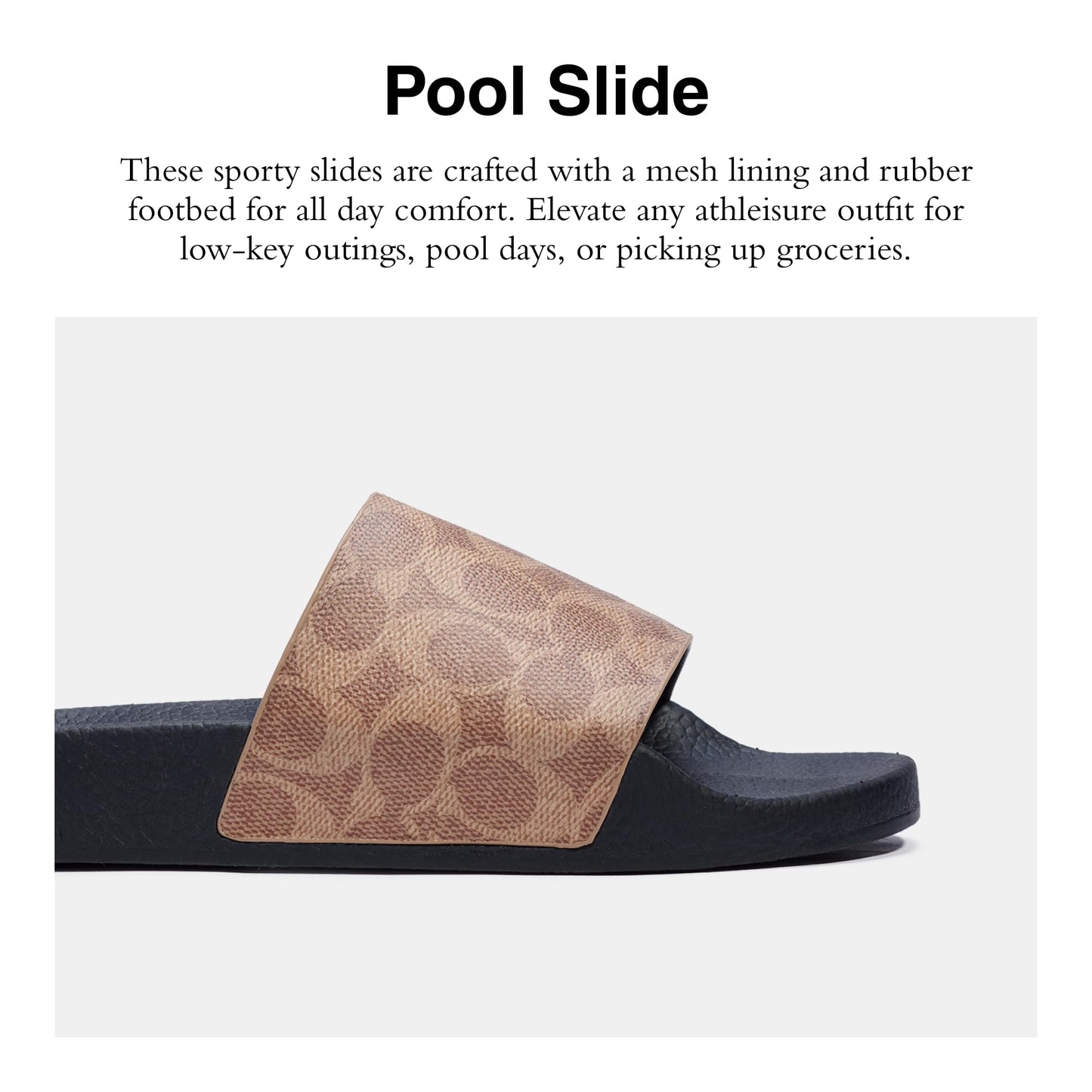 Coach Men's Coated Canvas Pool Slide Sandal, Tan Signature, 10