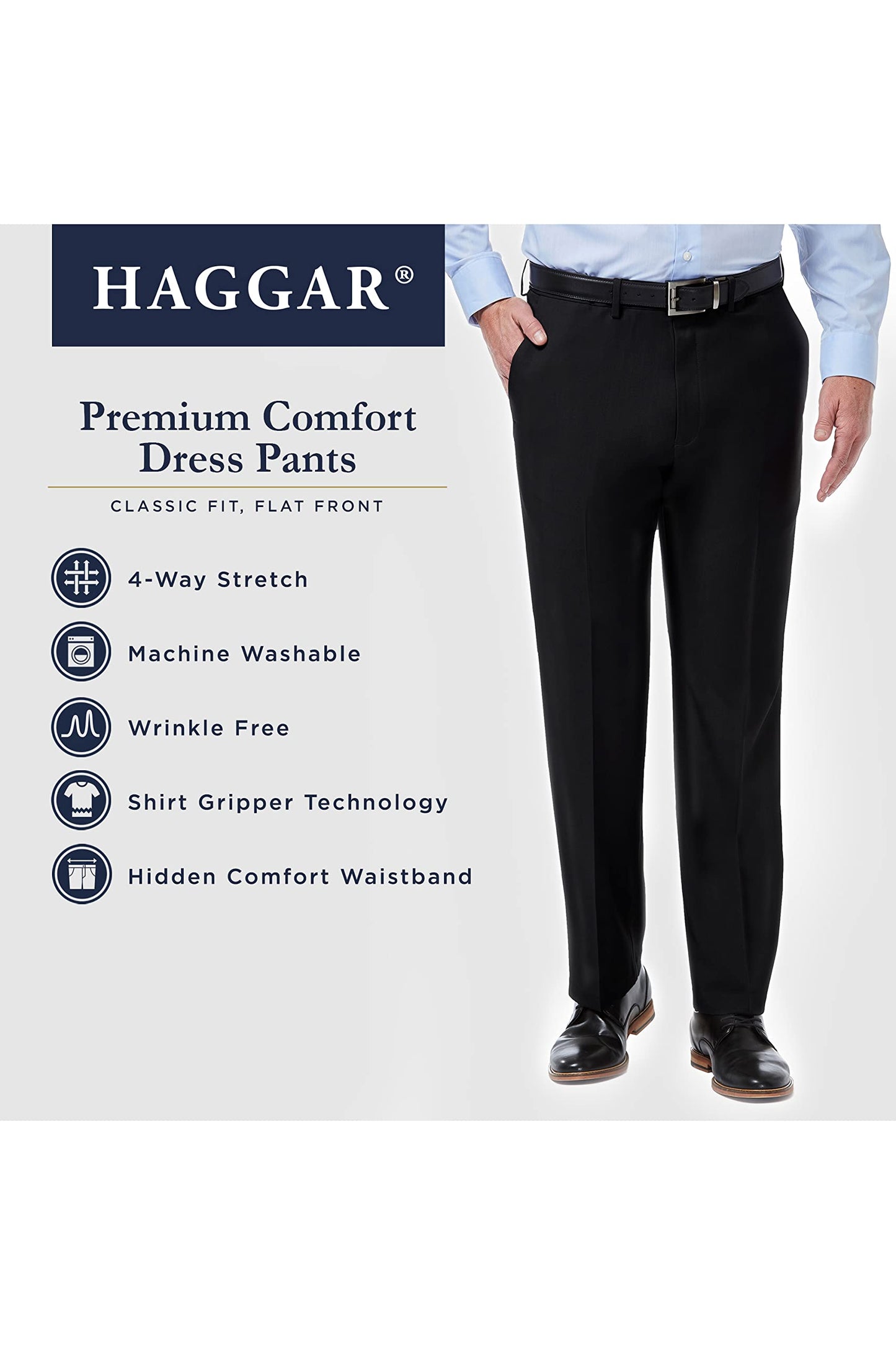 Haggar Men's Premium Comfort Classic Fit Flat Front Dress Pants-Regular and Big & Tall Sizes, Stone, 38W x 32L