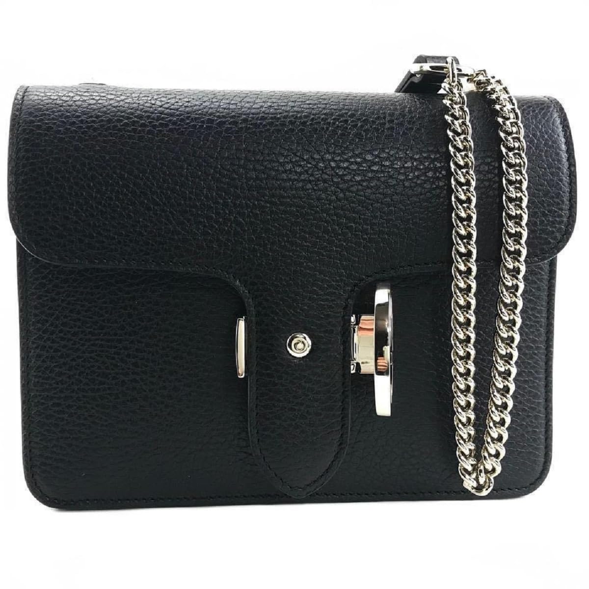 Gucci Interlocking BLACK Marmont Leather Silver Handbag Italy Chain 510304 NEW