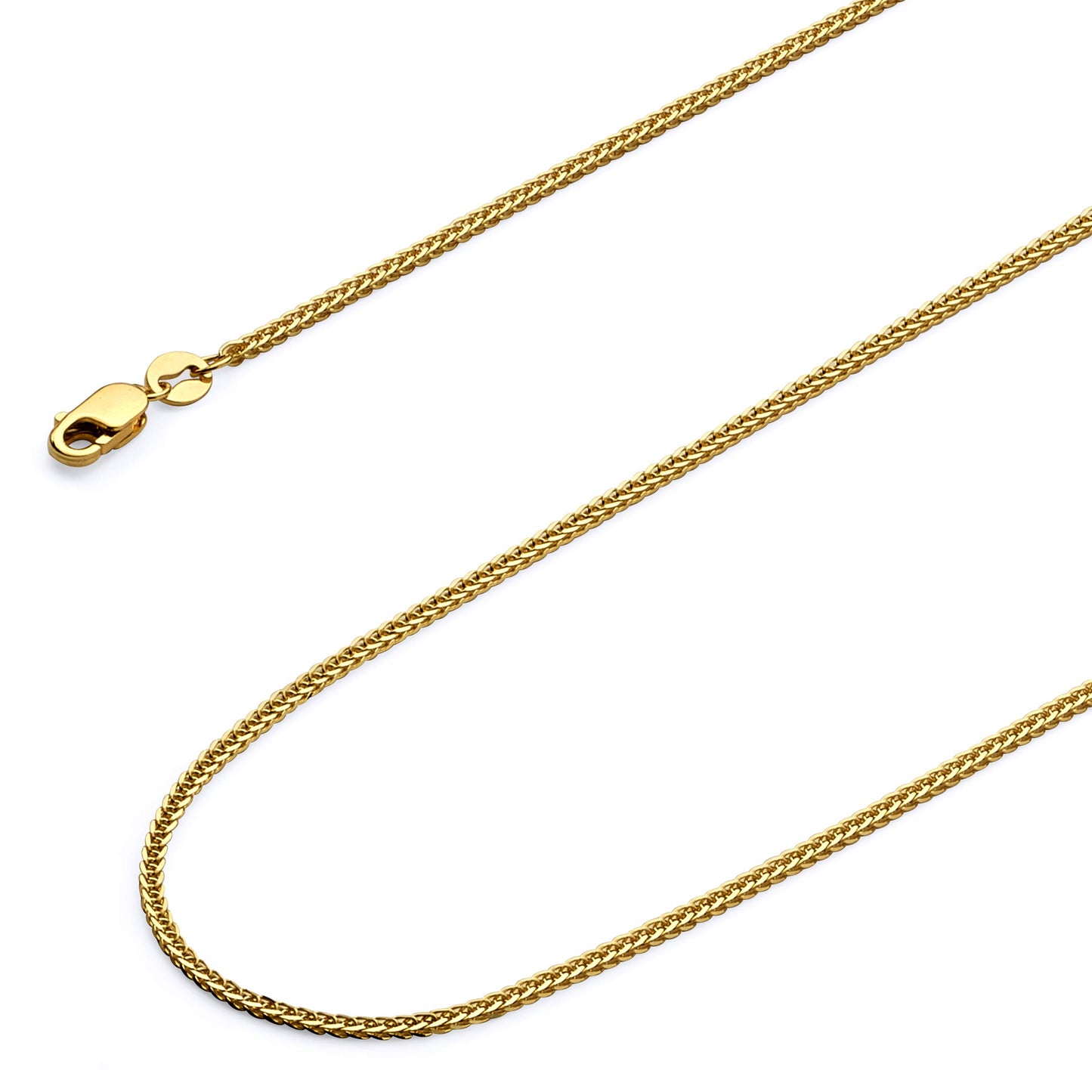 The World Jewelry Center 14k Real Yellow Gold Solid 0.8mm Diamond Cut Braided Square Wheat Chain Necklace with Lobster Claw Clasp - 20"