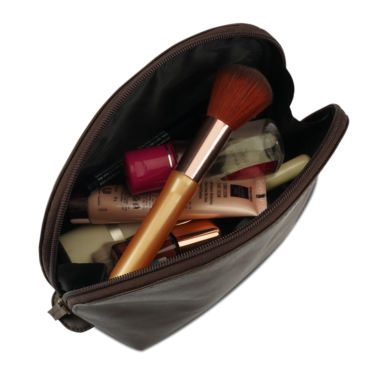 The Antiq Leather Cosmetic Case, Travel makeup Bag, Leather Toiletry Bag, Luxury Makeup Pouch, Leather Cosmetic Pouch, Makeup Essentials Organiser Pouch for Men and Women - Brown