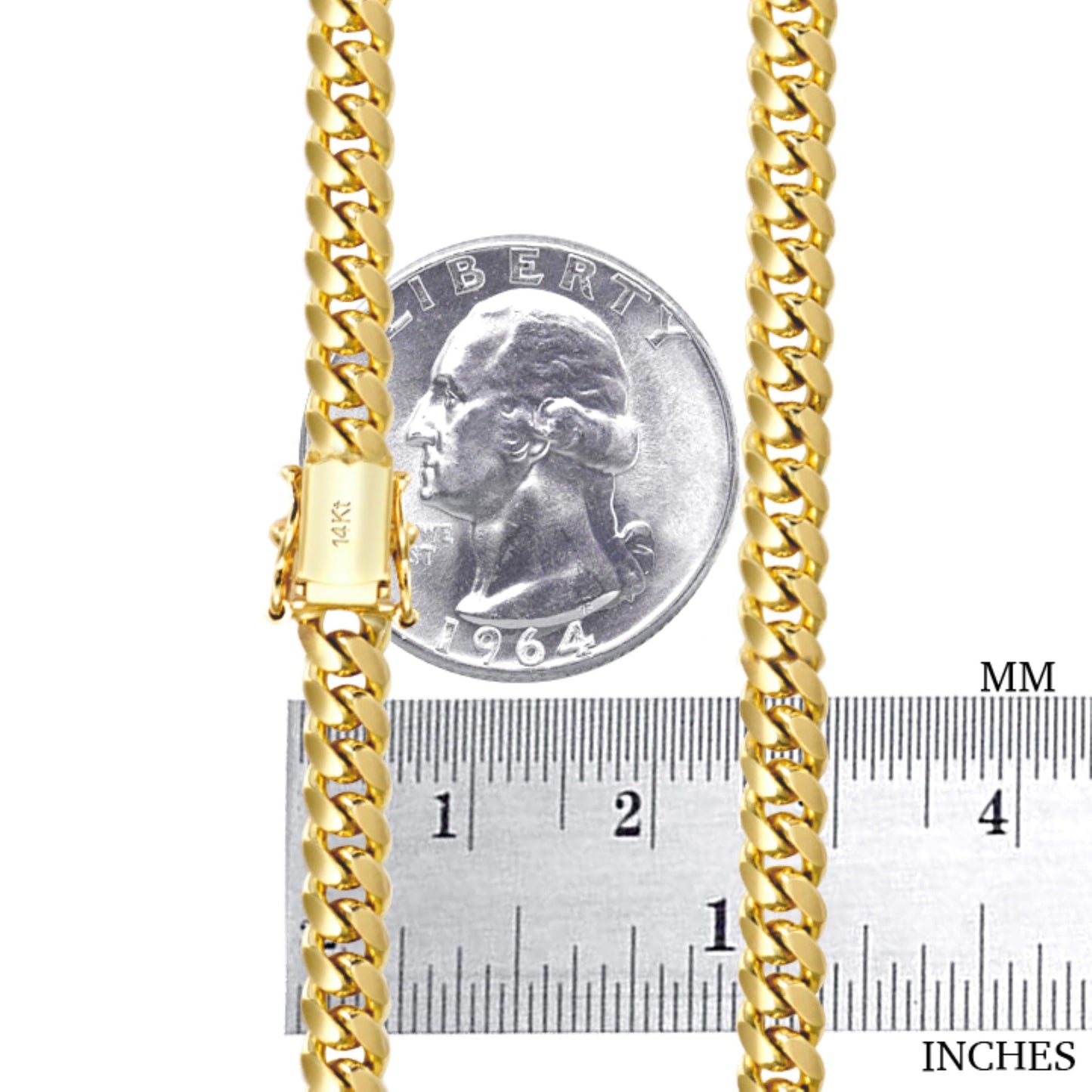 Nuragold 14k Yellow Gold 5mm Solid Miami Cuban Link Chain Pendant Necklace, Mens Jewelry Box Clasp 16" 18" 20" 22" 24" 26" 28" 30"