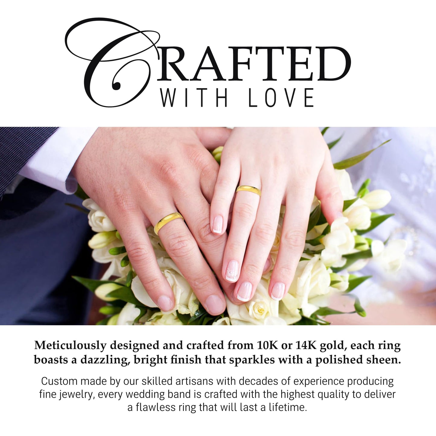 EWB Signature Jewelry Classic 4mm Solid Gold Wedding Band in 14K Yellow Gold, Comfort Fit, Finger Size 15