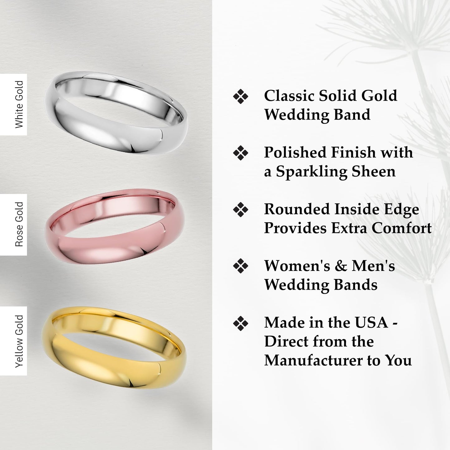 EWB Signature Jewelry Classic 4mm Solid Gold Wedding Band in 14K Yellow Gold, Comfort Fit, Finger Size 15