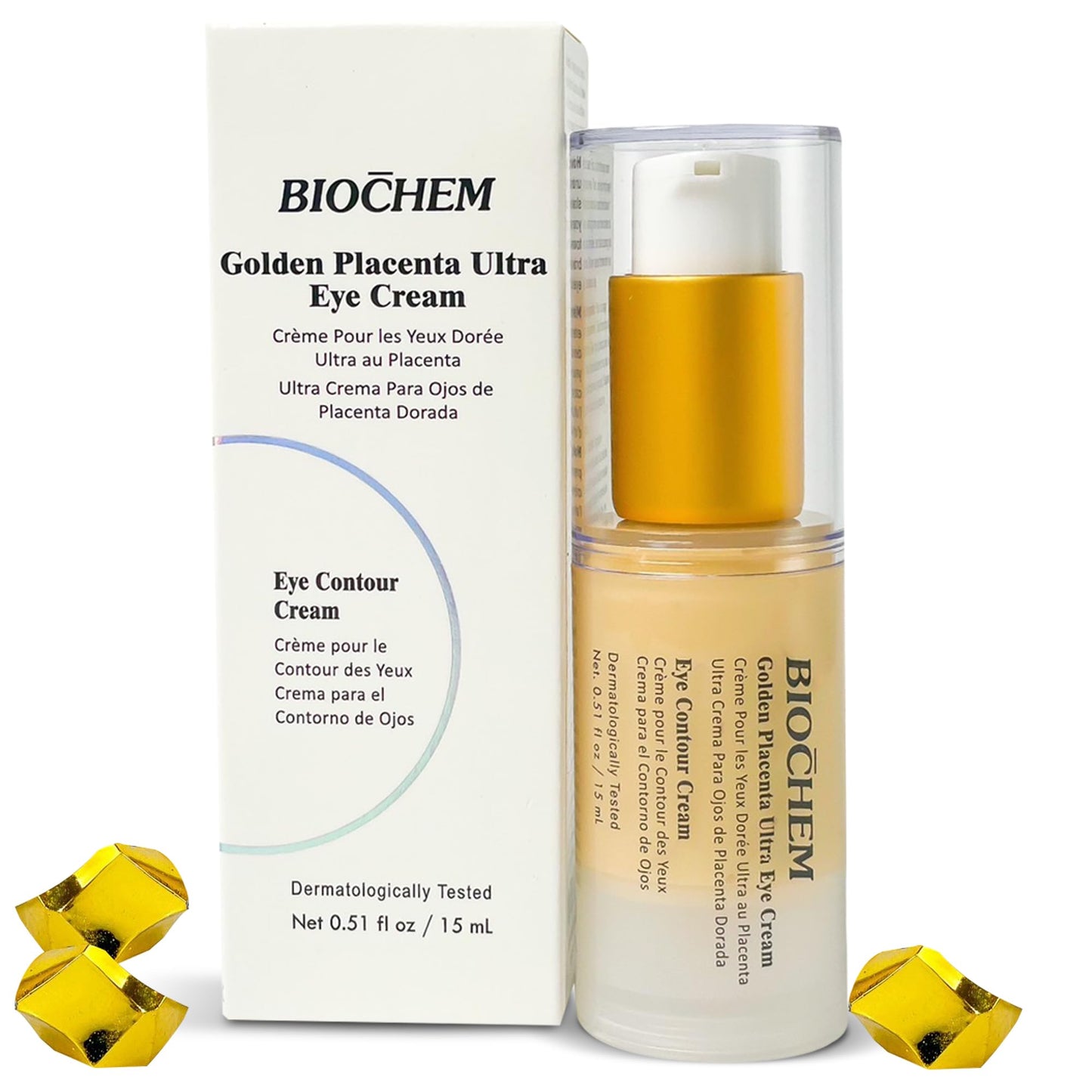 BIOCHEM Golden Placenta Ultra Eye Cream - 0.51 fl oz / 15 ml, Luxury Eye Contour Treatment for Wrinkles and Dark Circles