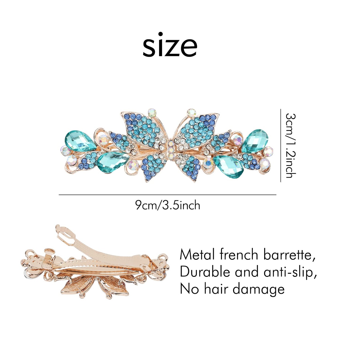 inSowni 4 Pack Luxury Glitter Sparkly Jeweled Gems Crystal Rhinestone Butterfly Metal French Hair Barrettes Fancy Bling Alligator Snap Butterflies Hair Clips Headpieces Accessories for Women Girls