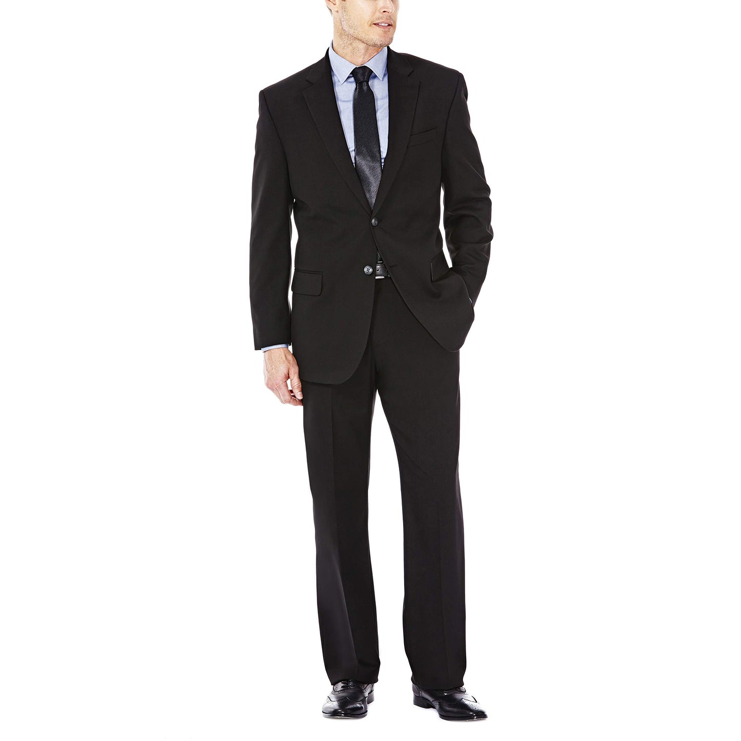 J.M. Haggar Men's Premium Stretch Classic Fit Suit Separates-Pants, Black-Jacket, 46 Tall