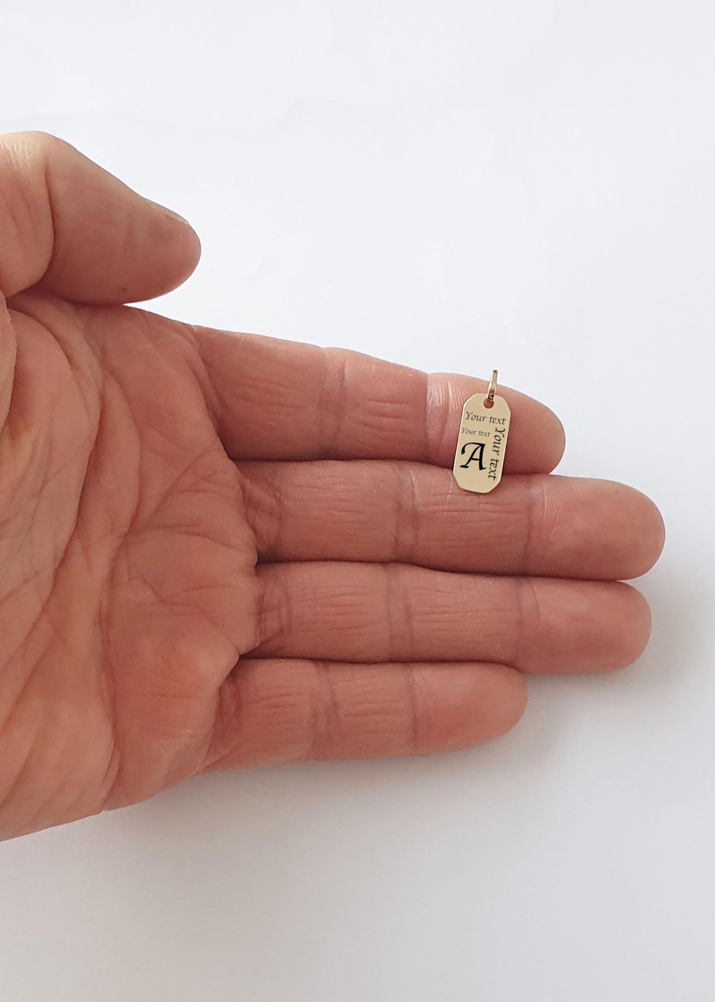 Solid 14K Gold Pendant Initial Personalised Monogram Name Engraved Jewelry Gift for Women Round Tag Medallion Rectangle Charm for Necklace