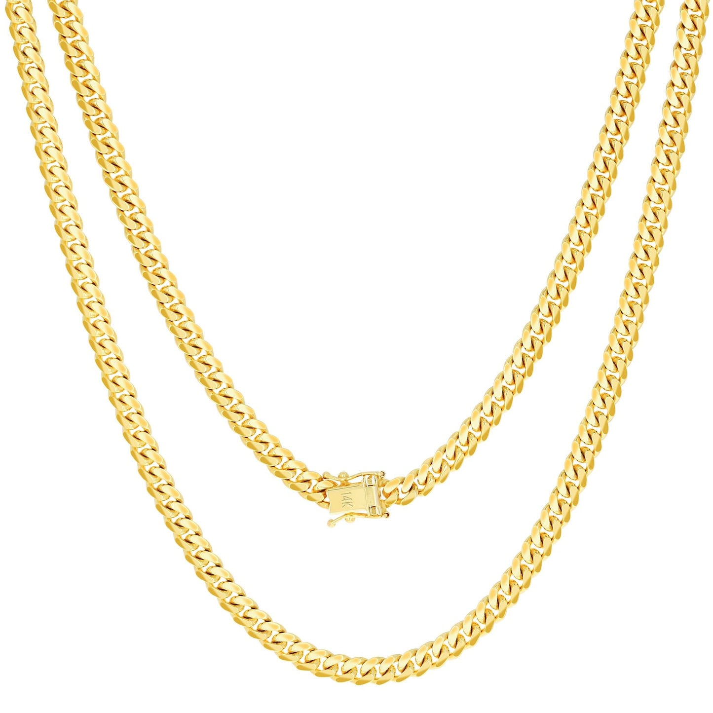 Nuragold 14k Yellow Gold 5mm Solid Miami Cuban Link Chain Pendant Necklace, Mens Jewelry Box Clasp 16" 18" 20" 22" 24" 26" 28" 30"
