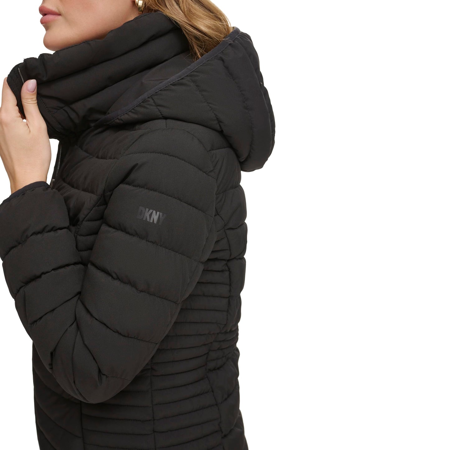 DKNY Women's Bib-Front Light-Weight Puffer, Jet Black