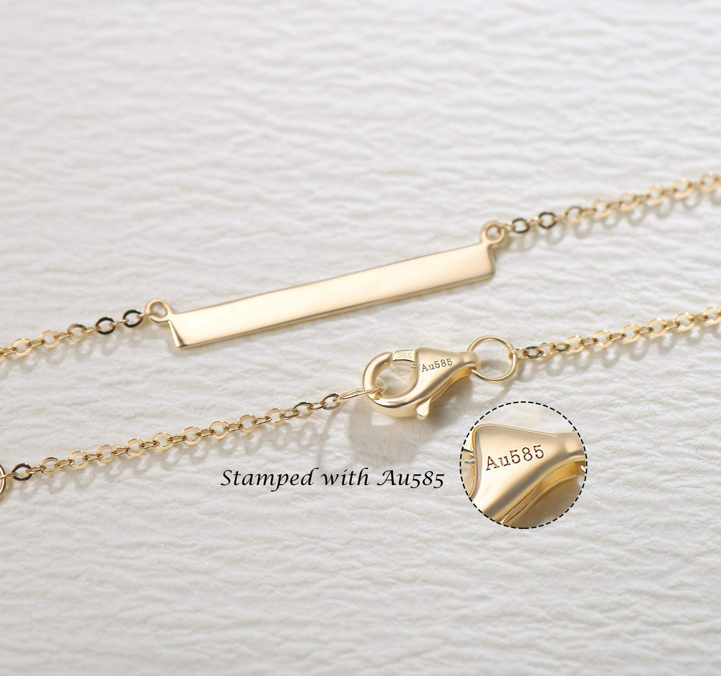 FANCIME 14K Real Solid Gold Bar Necklace 1.39g Simple Gold Pendant Horizonal Bar Necklace Daily Wear Fine Jewelry for Women 16”+2” Extender