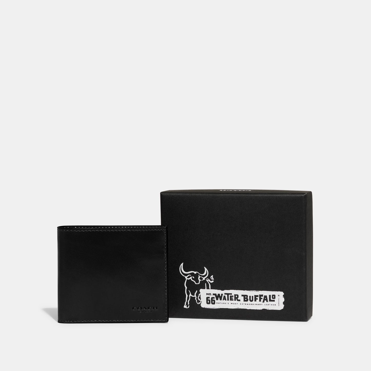 Coach Men's Boxed Water Buffalo Double Billfold, Black, One Size