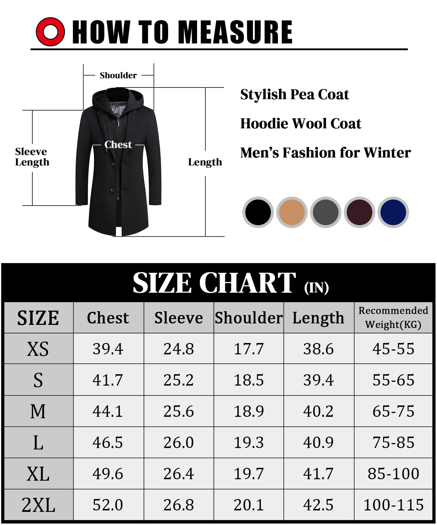 APTRO Men's Hooded Trench Coat Wool Overcoat Long Top Coat HGX019 Black M