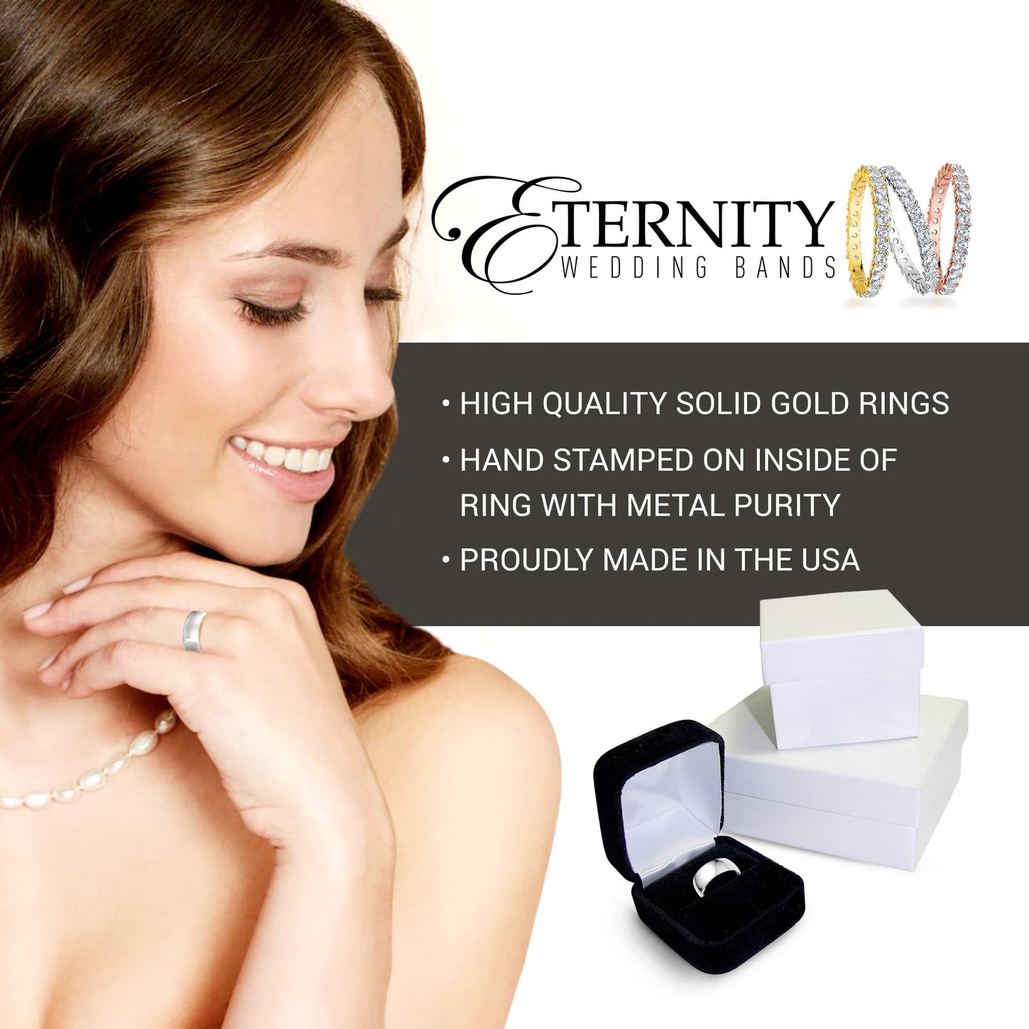 EWB Signature Jewelry Classic 8mm Solid Gold Wedding Band in 14K White Gold, Comfort Fit, Finger Size 13