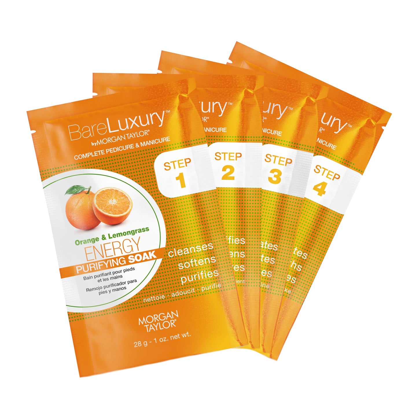 Morgan Taylor BareLuxury 4-Step Complete Pedicure & Manicure Packs (Orange & Lemongrass), Hand and Foot Spa Kit in 4 Packs, Pedicure and Manicure Kit, Self Care Gifts For Women