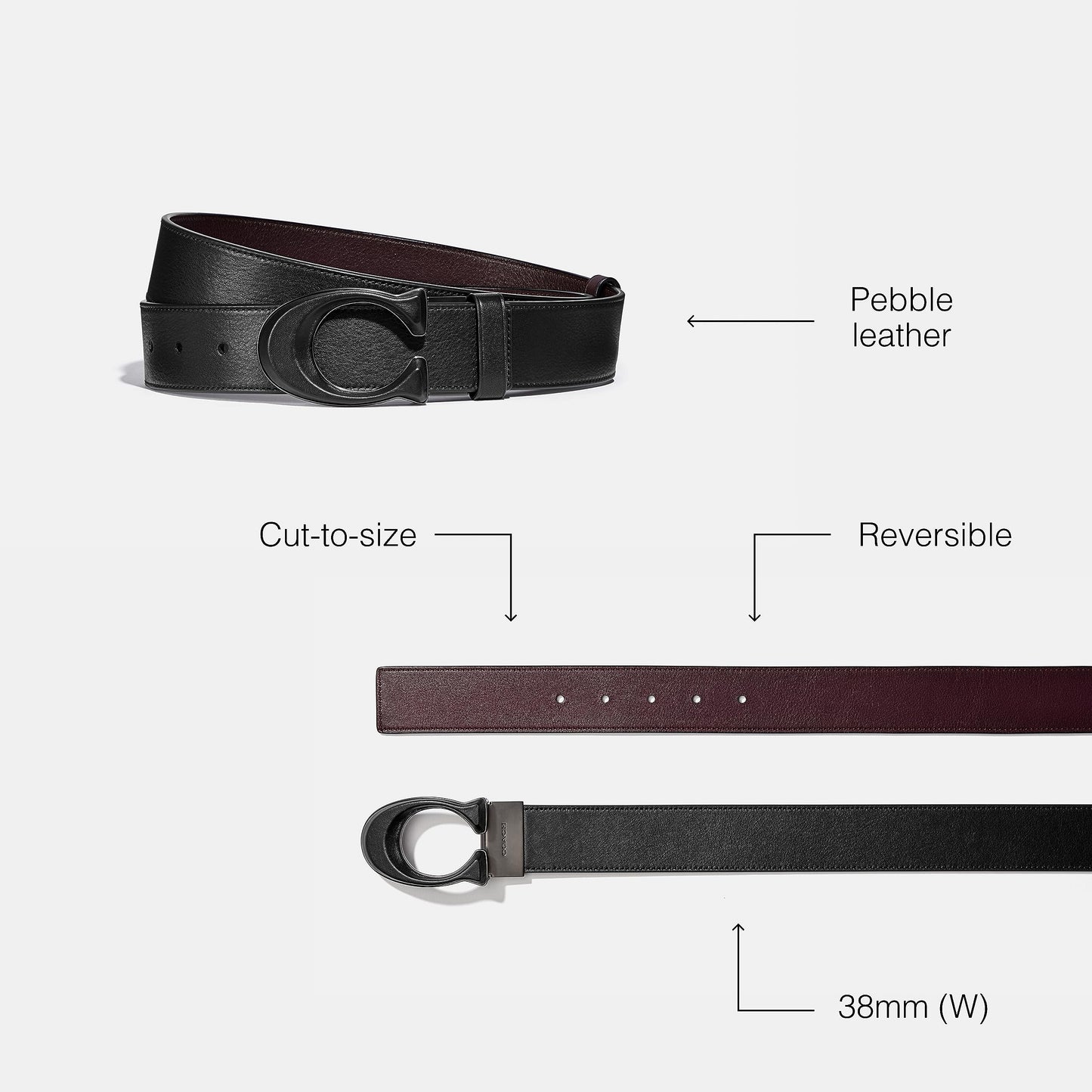 Coach Mens Signature Buckle Cut To Size Reversible 38 Mm Belt, Black/Ox Blood