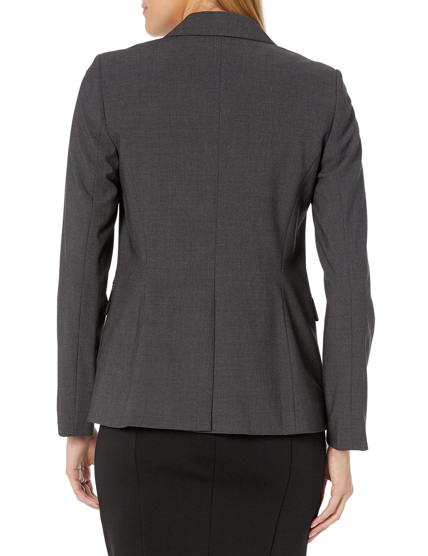 Calvin Klein Women's One Button Lux Suit Blazer, Charcoal, 2