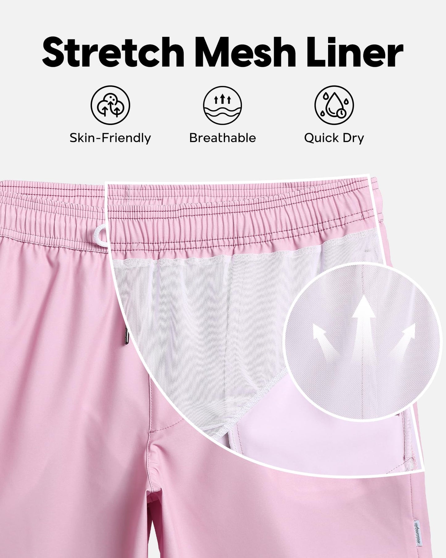 maamgic Mens Swim Trunks 5" Quick Dry Beach Shorts Stretch Swimming Trunks Shorts with Mesh Lining Zip Pockets Pink Large